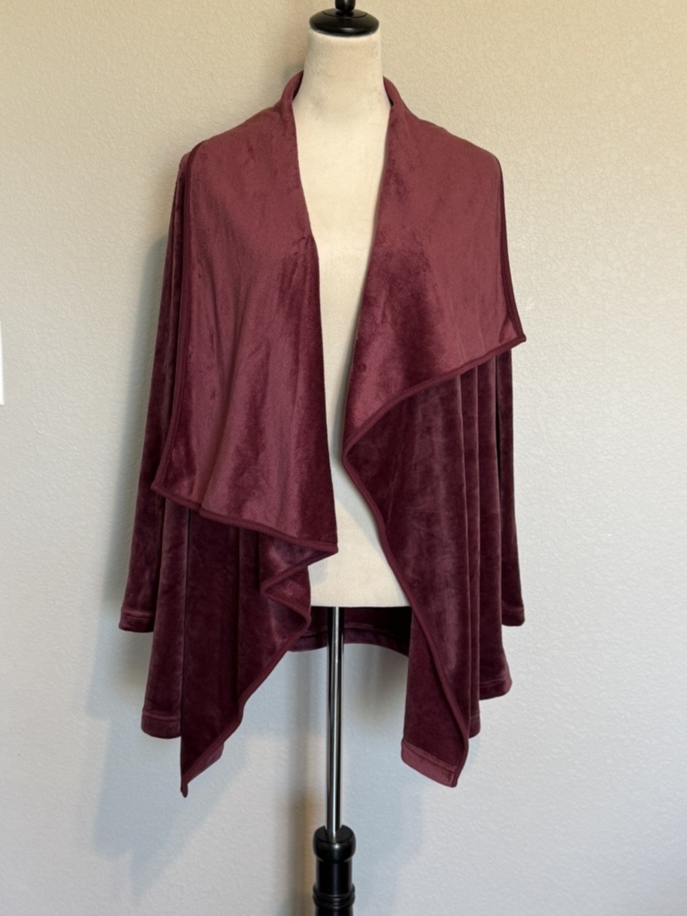 UGG Womens Small Cranberry Velour Open Front Cardigan Relaxed Fit